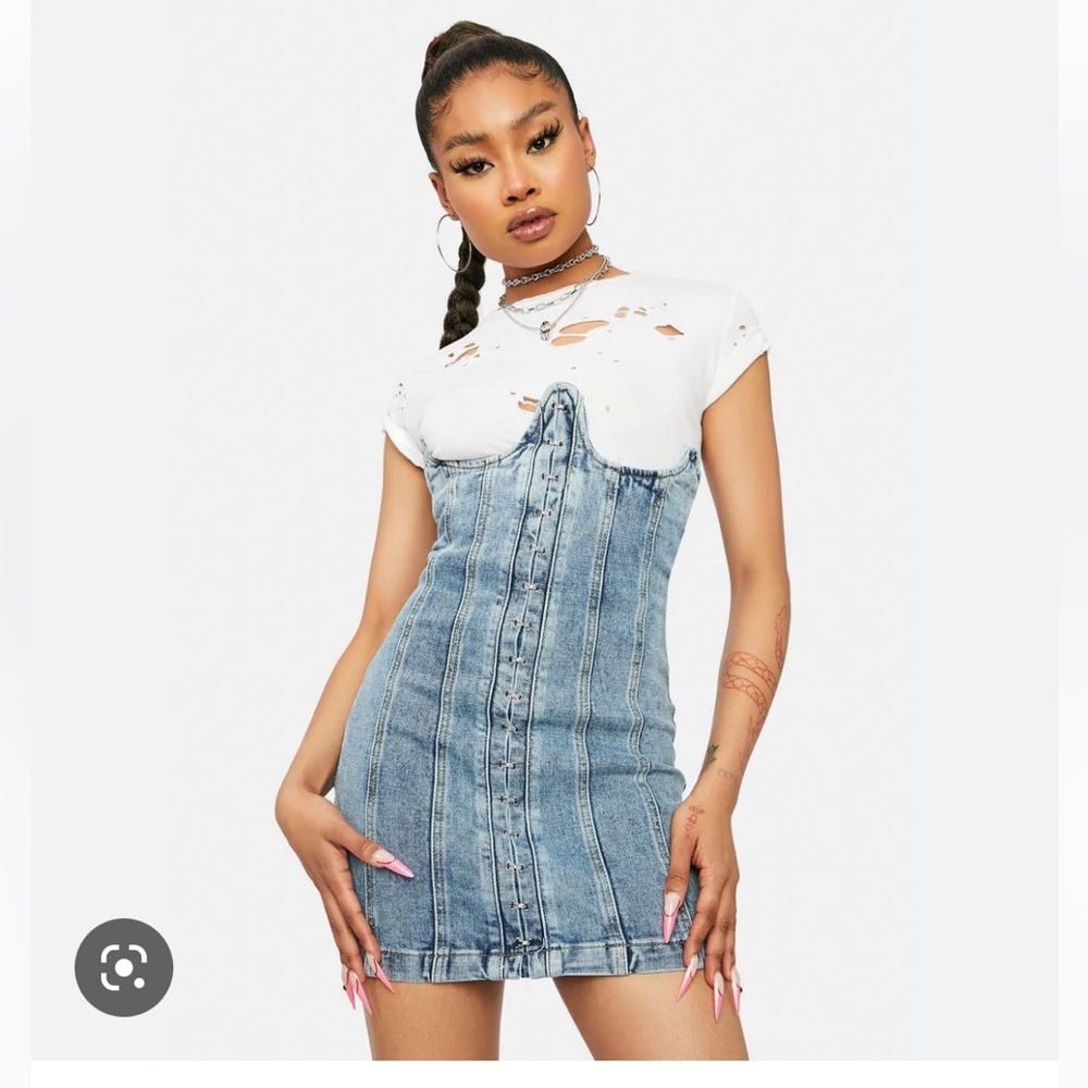 Hook and eye denim mini dress